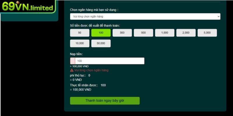 Tạo lệnh nạp tiền 69VN